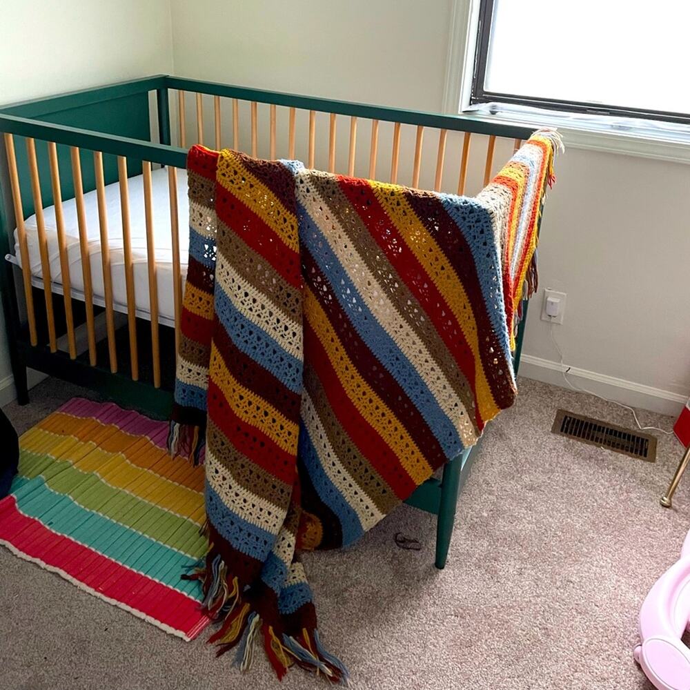 70s stripe knit blanket fringe